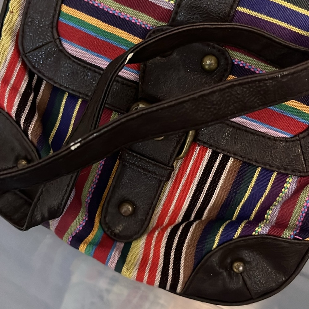 Colorful Striped Faux Leather Crossbody Bag Purse - Picture 10 of 10